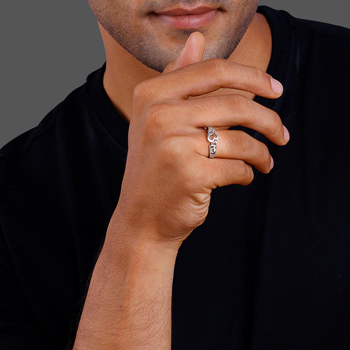 Silver Om Aura Ring For Men